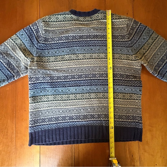 Vintage Men’s Gap Fair Isle Blue Gray Nordic Crew Neck Sweater Size Large 90s L - Picture 6 of 8